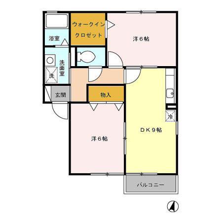ウィルコートB(2DK/1階)の間取り写真