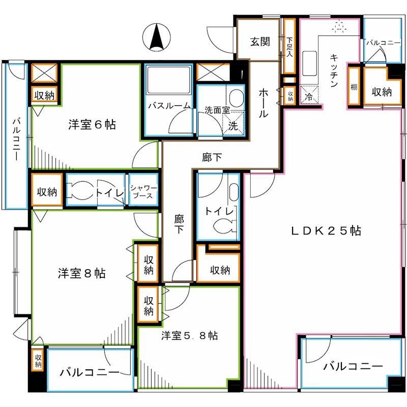 インテグラーレ哲学堂(3LDK/8階)の間取り写真