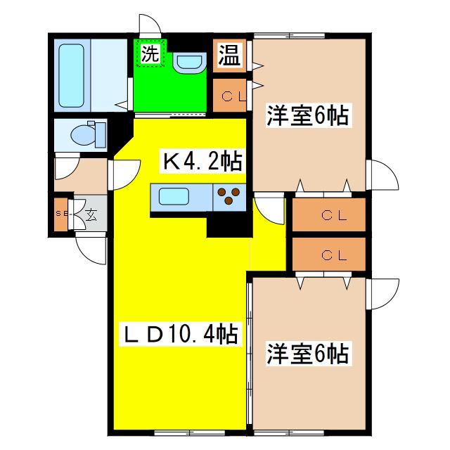 プレシャスコートB棟(2LDK/2階)の間取り写真