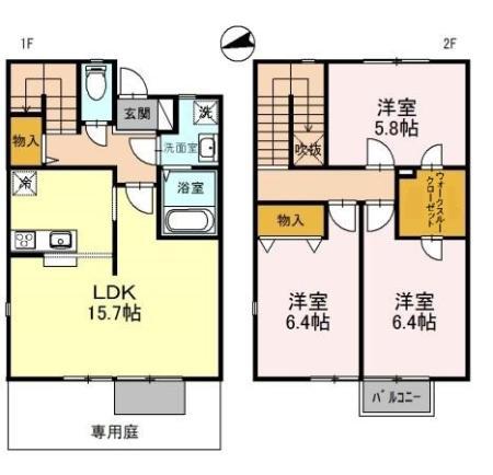 CASA BLANCA D(3LDK/1階)の間取り写真