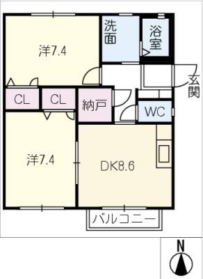 マルベリー B(2SDK/2階)の間取り写真