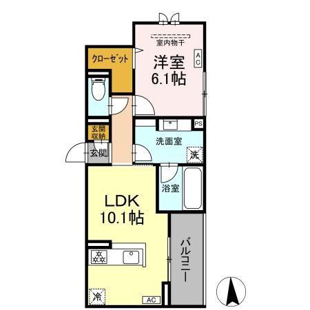 エリシア泉町(1LDK/2階)の間取り写真
