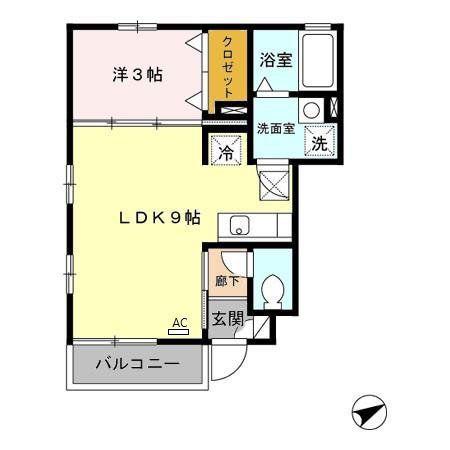 ルミエールA棟(1LDK/1階)の間取り写真