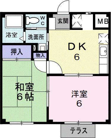 ロマニー平和坂ハイツ(2DK/1階)の間取り写真