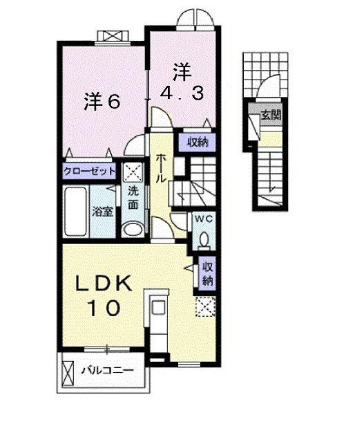 シャルム・ローゼ(2LDK/2階)の間取り写真