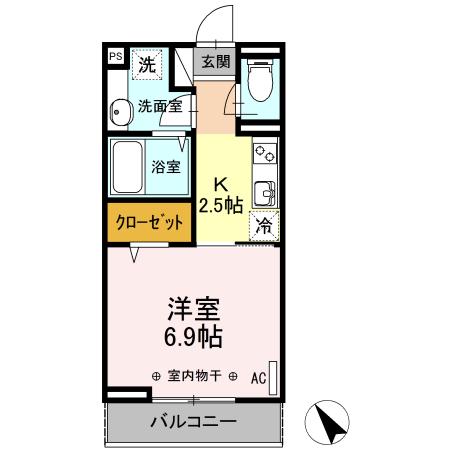 美麗・十日町(1K/2階)の間取り写真