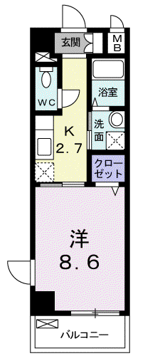 ヒルズ ビッグ ウエスト(1K/1階)の間取り写真