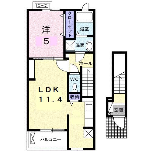 アルドール香西II(1LDK/2階)の間取り写真