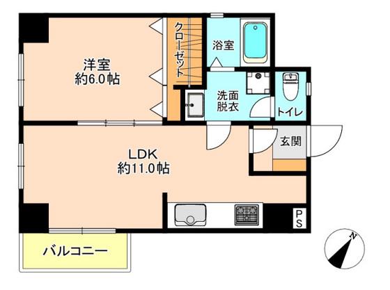 フドウ庚午ハイツ・プレゼンスビル(1LDK/6階)の間取り写真