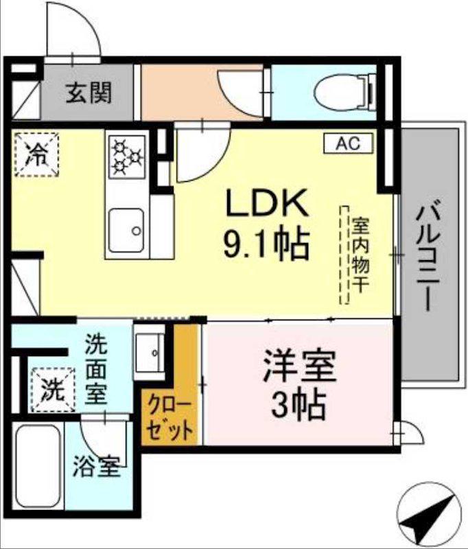 リュクス三ツ沢(1LDK/2階)の間取り写真