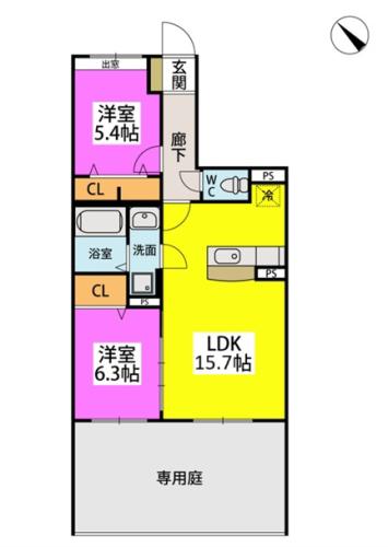 モデスティ筥松(2LDK/1階)の間取り写真