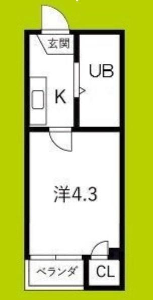 ハセロイヤル南住吉(1K/3階)の間取り写真