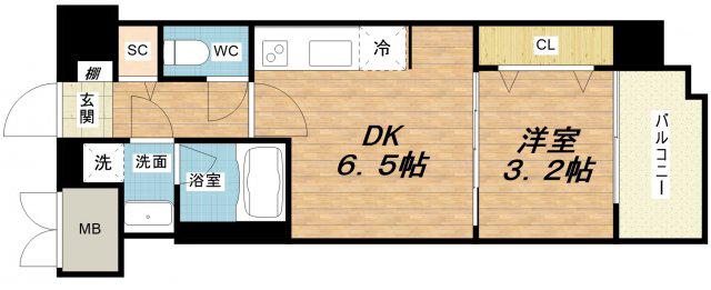 スプランディッド難波サウス(1DK/5階)の間取り写真