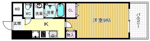小松パラッツオ旧源蔵町(1K/2階)の間取り写真