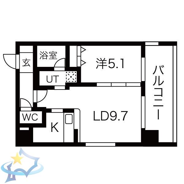 ロックヒルズ札幌(1LDK/6階)の間取り写真