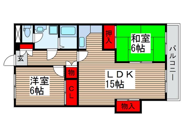 カームヤタ藤第二(2LDK/2階)の間取り写真