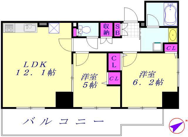 フェリーチェ川口(2LDK/5階)の間取り写真