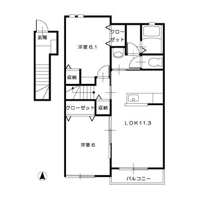 ポム・ダムールA(2LDK/2階)の間取り写真