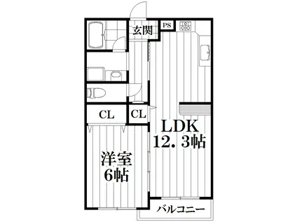 ファミール吉田II(1LDK/2階)の間取り写真