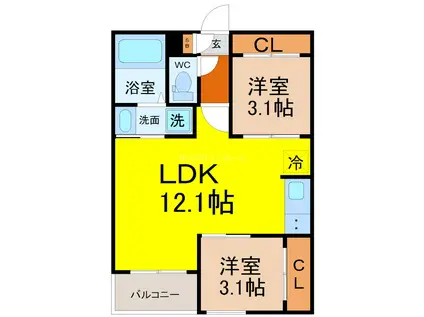 REGALEST 伝馬町(2LDK/1階)の間取り写真