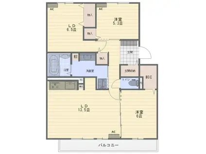グランウィル錦町(3LDK/2階)の間取り写真