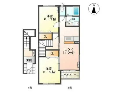 ライムフェルト(2LDK/2階)の間取り写真