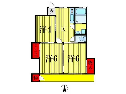 古ヶ崎京葉マンション(3K/4階)の間取り写真