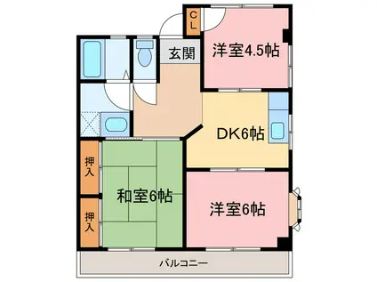 C.H稲田マンション平岡2号棟(3DK/2階)の間取り写真