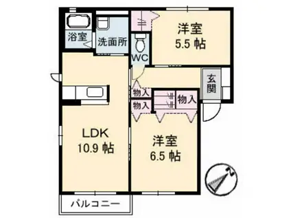 メゾンスカイヒルズA棟(2LDK/2階)の間取り写真