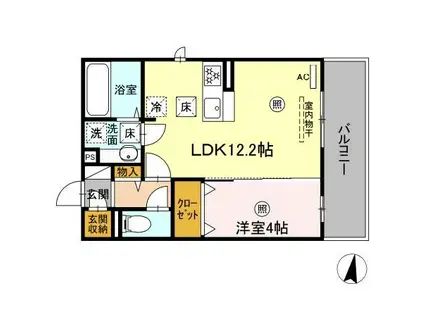 D-ROOM藤田 B棟(1LDK/1階)の間取り写真