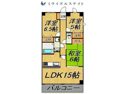 覚王山センタービル(3LDK/14階)の間取り写真