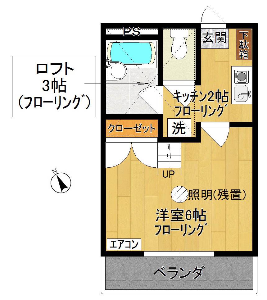 アイランドB(1K/2階)の間取り写真