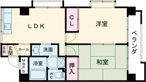 スカイハイツ石黒(2DK/3階)の間取り写真