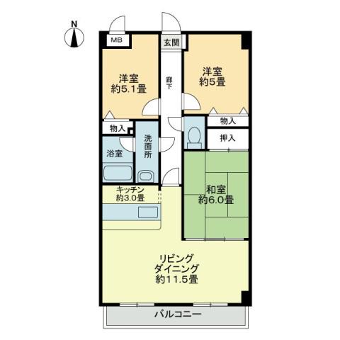 スカール西条(3LDK/5階)の間取り写真