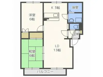 アルフ美園十字街(2LDK/4階)の間取り写真
