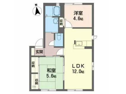 グランディ・ミュウB(2LDK/1階)の間取り写真