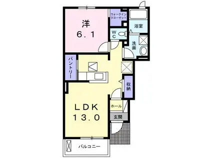 アルカンシエルB(1LDK/1階)の間取り写真