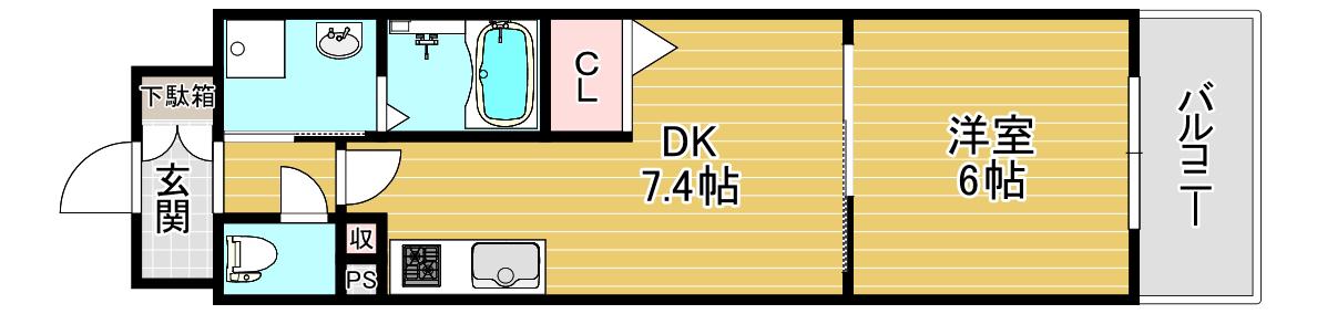 三条本町咲かす(1DK/6階)の間取り写真