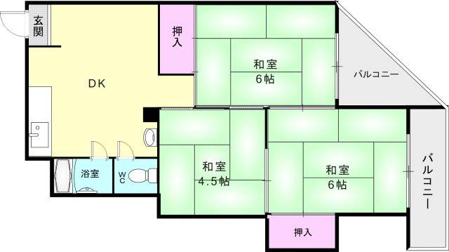 本町マンション(3DK/5階)の間取り写真