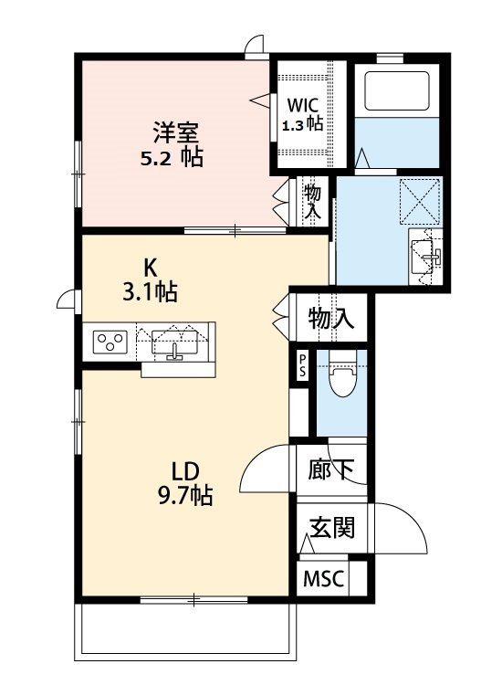 ガーデンテラス綾(1LDK/1階)の間取り写真