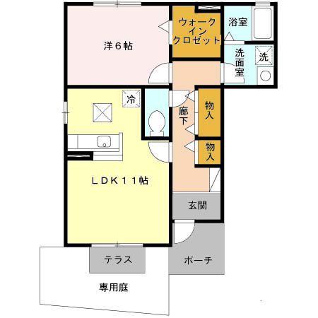 グランドフィールド1番館(1LDK/1階)の間取り写真