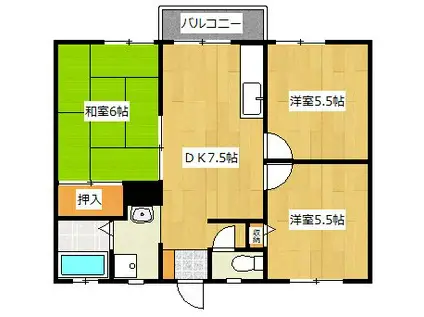 ポジション用勺(3DK/1階)の間取り写真