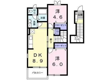 ア・ラ・モードB(2DK/2階)の間取り写真