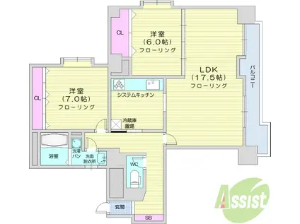 ベルソーレ支倉(2LDK/2階)の間取り写真