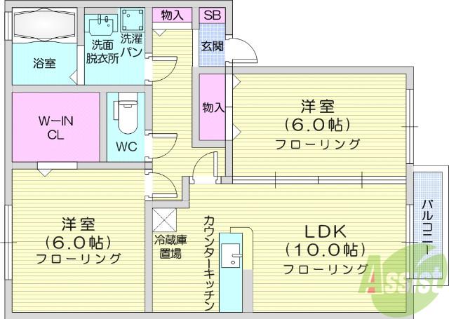 ロワールⅠ(2LDK/1階)の間取り写真