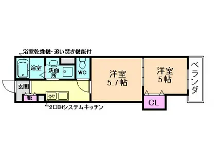 クリエオーレ豊島南(2K/3階)の間取り写真