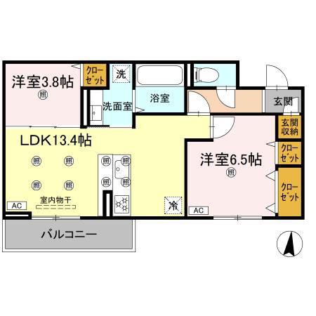 クランツ北井門B(2LDK/2階)の間取り写真