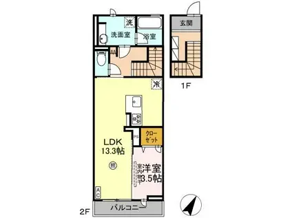 ソラリス(1LDK/2階)の間取り写真