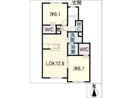 ヘーベルヒルズKOUEI(2LDK/1階)の間取り写真