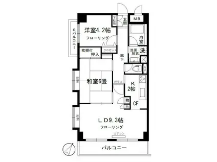 レスタージュ港南台(2LDK/2階)の間取り写真